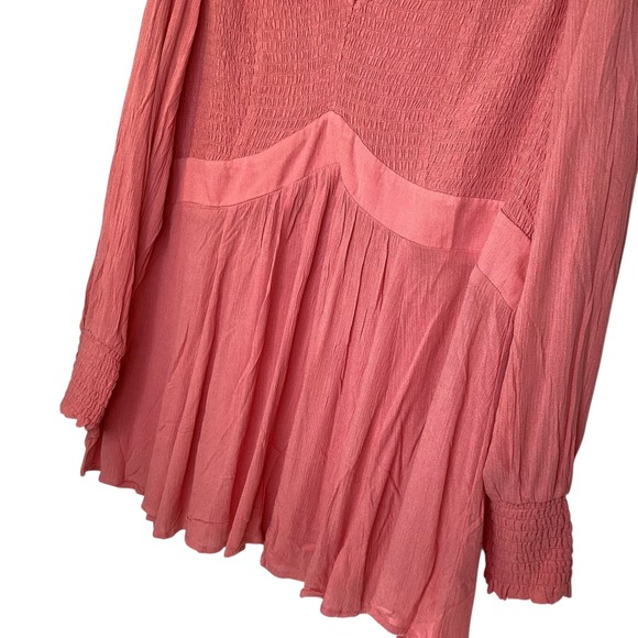 Torrid Pink Long Sleeve Smocked Babydoll Peplum Top Plus Size 3 3X Gauze New - Picture 6 of 11